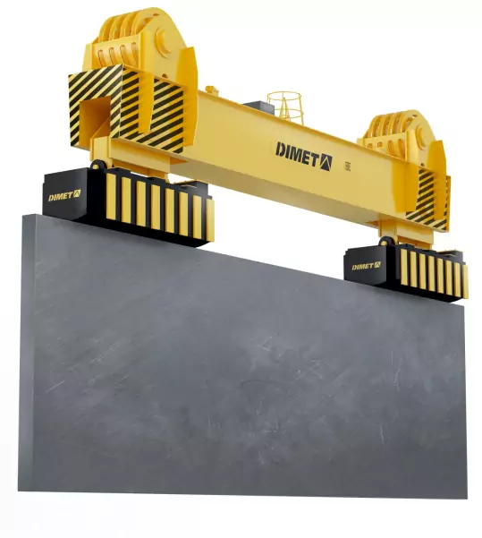 Magnetic speader bar for the gentle slab flipping